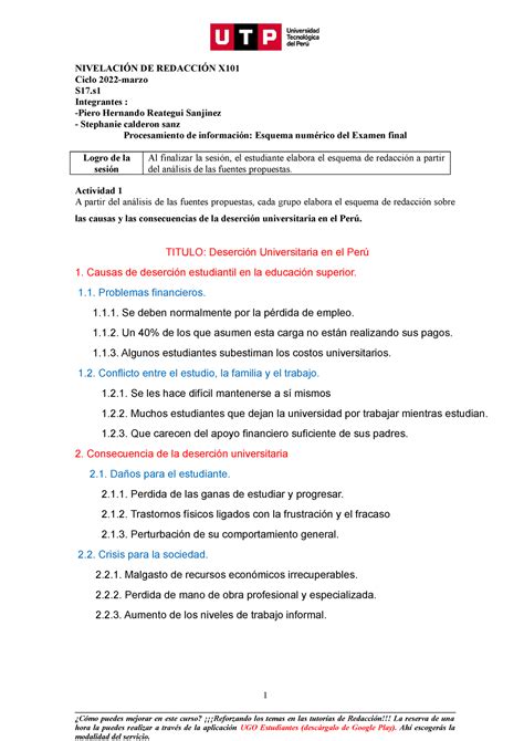 S S Esquema De Redacci N Nivelaci N De Redacci N X Ciclo