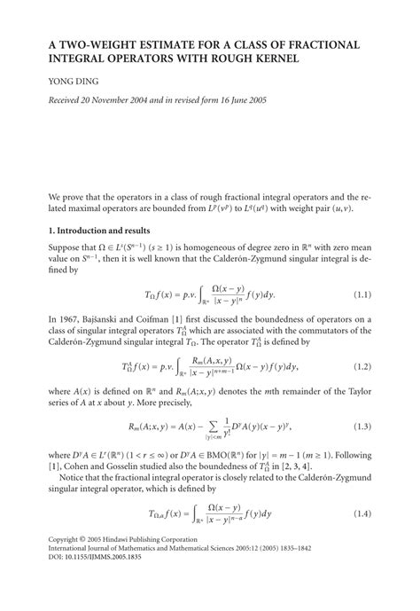 PDF A Two Weight Estimate For A Class Of Fractional Integral