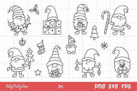 Christmas gnome svg, Doodle gnome clipart, Winter line art