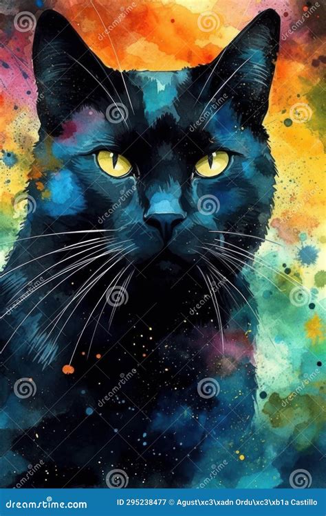 Watercolor Drawing of a Black Cat. Stock Illustration - Illustration of background, abstract ...