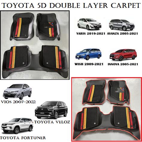 Toyota Hilux Veloz Vios Yaris Innova Fortuner Wish Avanza 5D Carpet