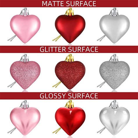 27pcs Valentines Day Heart Ornaments 3 Heart Baubles Heart Shaped