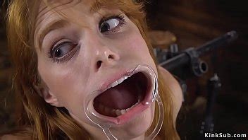 Brunette Slave Penny Pax With Natural Big Tits Shackled In Backbend Position In Metal Device And