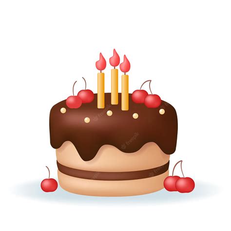 Premium Vector Chocolate Birthday Cake Icon With Cherry And Candles