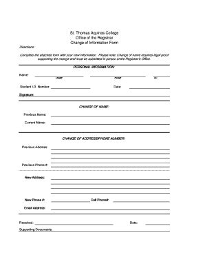 Fillable Online Stac Change Of Personal Information Form St Thomas