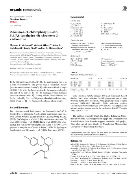 Pdf Amino Chlorophenyl Oxo Tetrahydro H