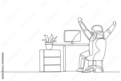 Vecteur Stock Continuous One Line Drawing Astronaut Sit On Chair