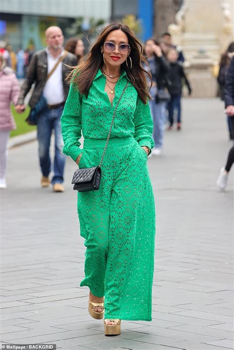 Myleene Klass Stuns In Sheer Green Jumpsuit And Chunky Heels As She Steps Out Of Smooth Radio