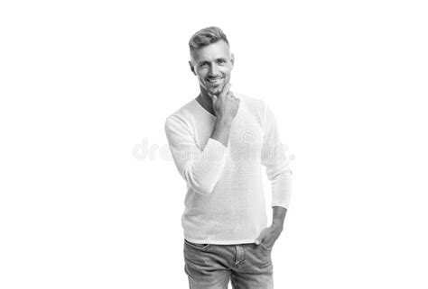 Happy Handsome Caucasian Man Smiling In Casual Style Holding Hands In