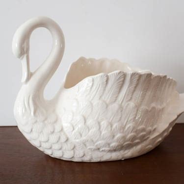 Large Ceramic Swan Planter Porcelain Swan Bowl Vintage Indoor Planter