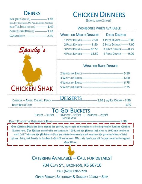 Menu at Chicken Shack Restaurant, Bronson