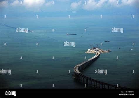 Aerial view of the new Hong Kong–Zhuhai–Macau Bridge construction site ...