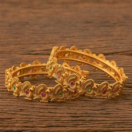 Buy Antique South Indian Bangles With Matte Gold Plating 201360