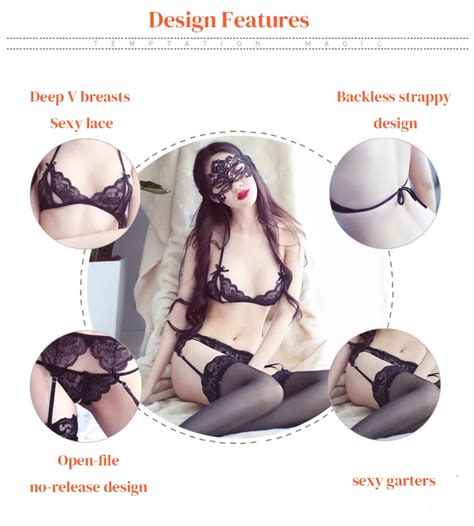 Sexy Lace Lingerie With Belt Garters Erotics Lace Underwear Transparent Bra Panty Women Sexy