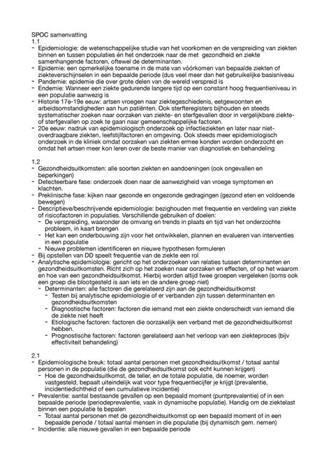 SPOC Epidemiologie Samenvatting PDF SPOC Samenvatting 1