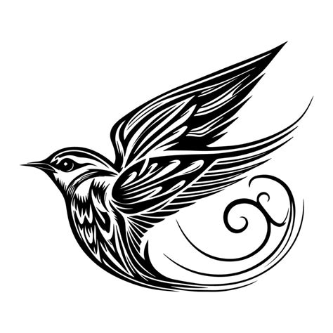 A Beautiful Hand Drawn Illustration Of A Swallow Bird In Tribal Tattoo