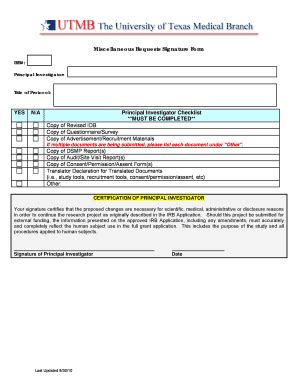 Fillable Online Research Utmb Miscellaneous Requests Signature Form