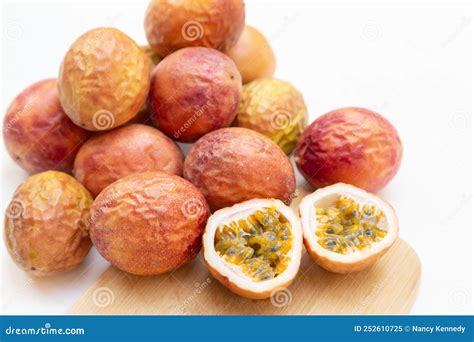 A Bunch Of Passion Fruit On A White Background Stock Image Image Of