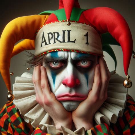 Premium Photo Sad Jester In A Cap With The Inscription April 1