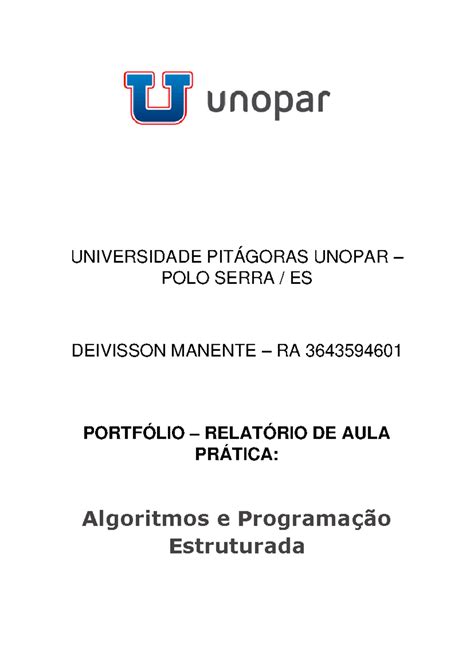 Portf Lio Algoritmos E Programa O Estruturada Universidade Pit Goras