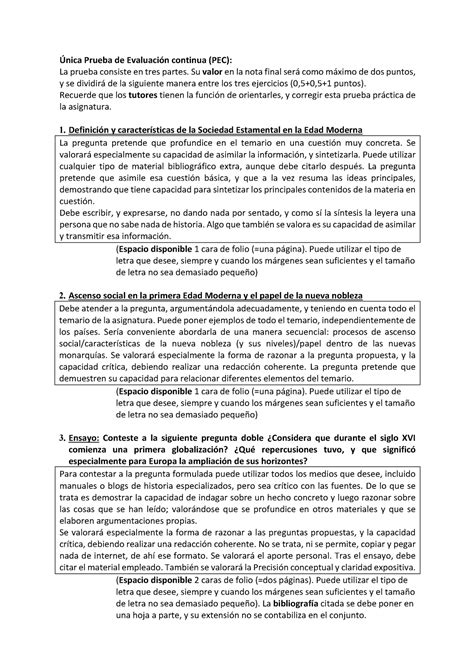 PEC prehistoria Única Prueba de Evaluación continua PEC La