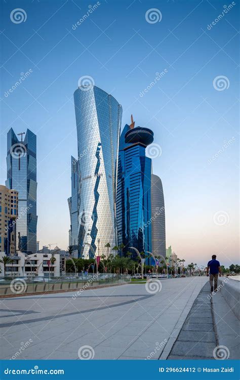 The Skyline of Doha City after Sunset, Qatar Stock Photo - Image of ...