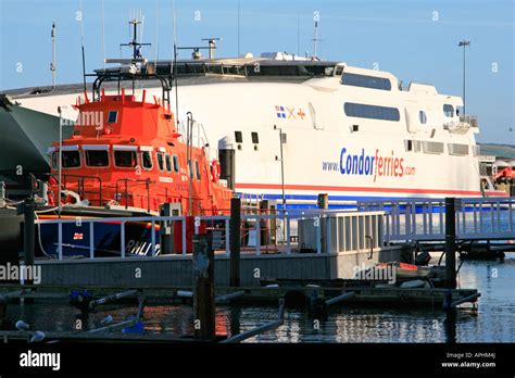 Condor Shipping Seacats Hydrofoil Ferry In Weymouth Harbour Dorset