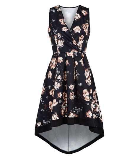 Mela Black Floral Dip Hem Wrap Dress New Look