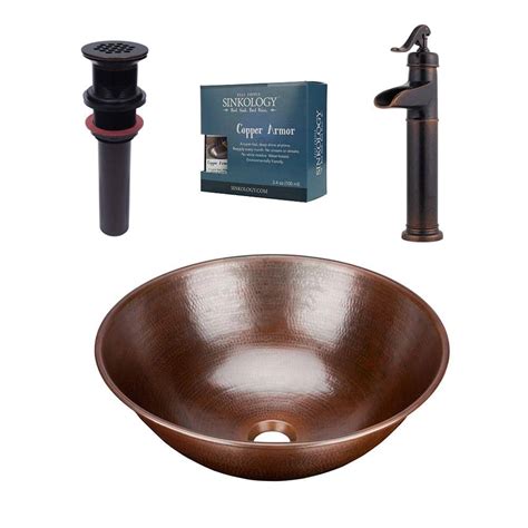 Sinkology Hubble 18 Gauge 14 In Copper Vessel Bath Sink In Aged Copper With Ashfield Vessel