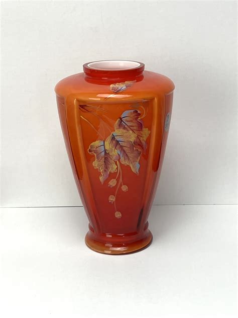 Lot 52 Gorgeous Fenton Orange Hand Painted Vase Van Metre Auction