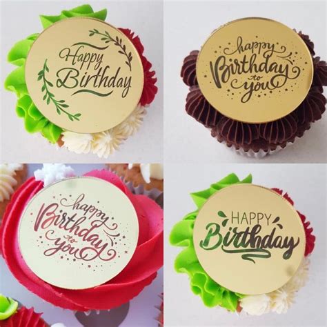 Pcs Gold Happy Birthday Cupcake Disc Toppers Acrylic Birthday