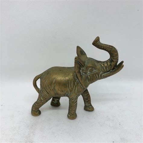 Vintage Accents Vintage Brass Elephant Statue Trunk Up Lucky Home