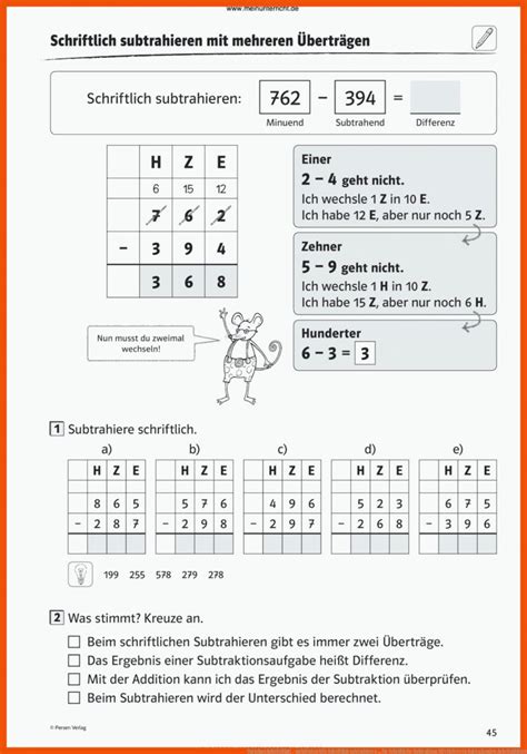 Schriftliche Subtraktion Mit Mehreren Subtrahenden Arbeitsbl Tter