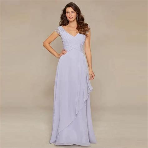 Periwinkle Vestidos De Chif N Con Escote En V Para Madre De La Novia