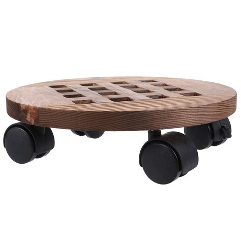 NUOLUX Pot Wood Stand Planter Wheels Wooden Rolling Rollers Dolly