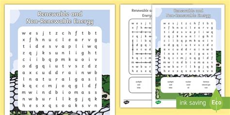 Renewable And Non Renewable Energy Word Search Twinkl