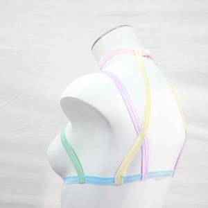 Rainbow Body Harness Lingerie Cage Bra Pastel Goth Fashion Lingerie Exotic Dancewear Festival