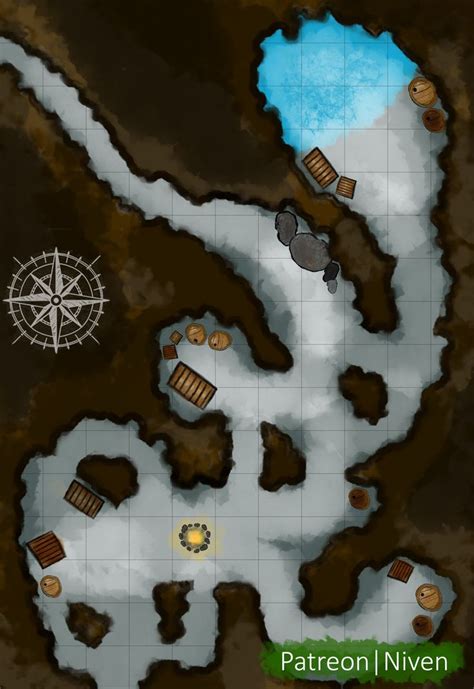 Bandit Cavern Hideout Battle Map Fantasy Map Map Layout Pathfinder Maps