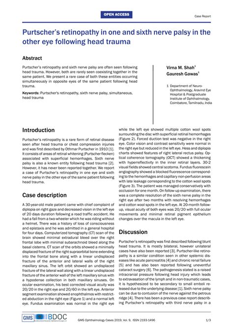 Pdf Purtschers Retinopathy In One And Sixth Nerve Palsy In The Other