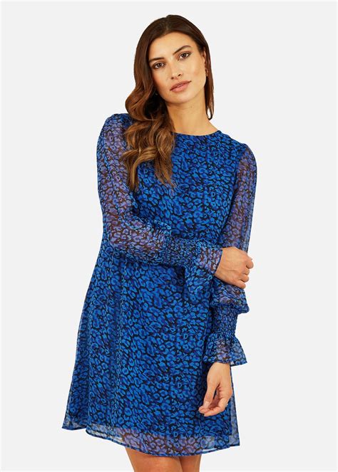 Yumi Blue Recyled Animal Print Long Sleeve Tunic Dress Matalan