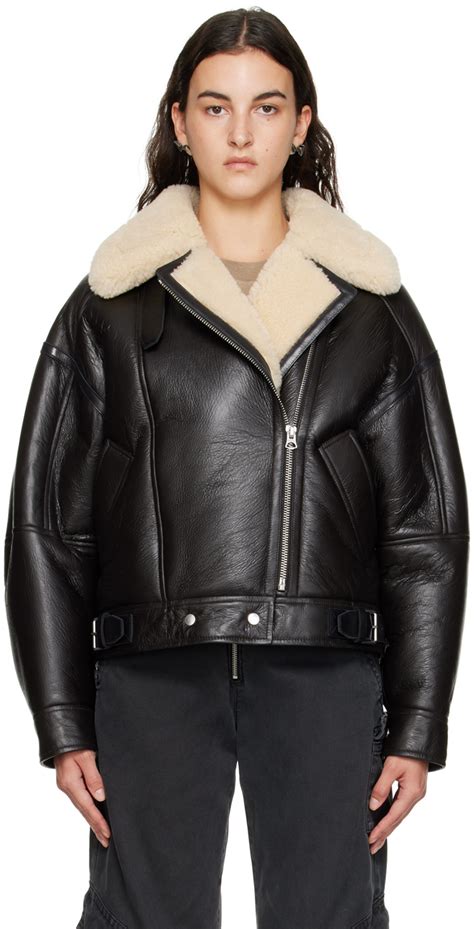 Acne Studios Brown Zip Shearling Jacket Ssense Uk