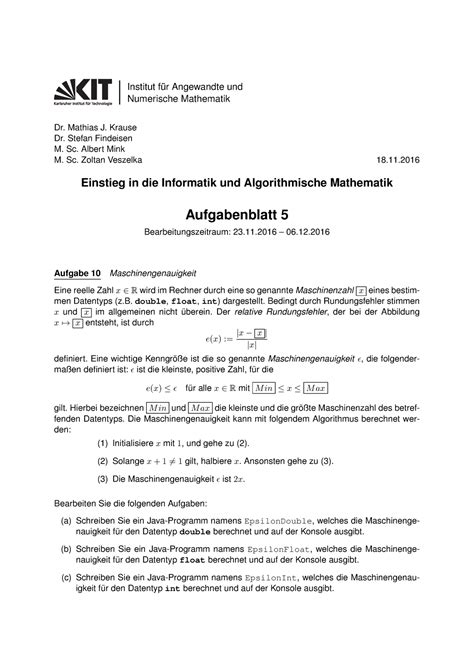 Aufgabenblatt 05 Programmieraufgabe Institut für Angewandte und