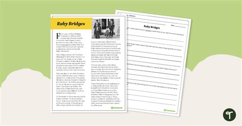 Ruby Bridges Comprehension Task Teach Starter