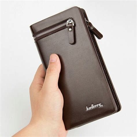 Cartera De Cuero Plegable Para Hombre Billetera Con Cremallera Bloqueo