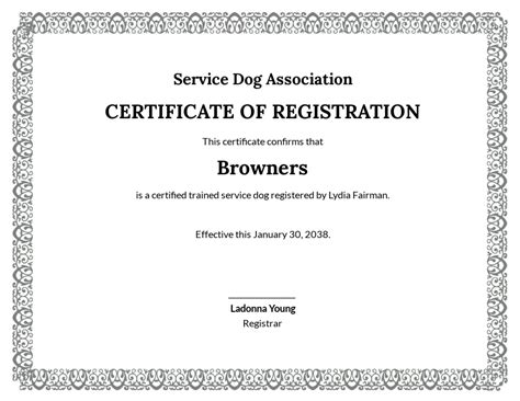 Service Dog Certificate Template