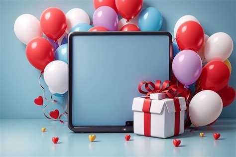 Premium Ai Image Gift Boxes With Balloons In Heart Shape And Blank