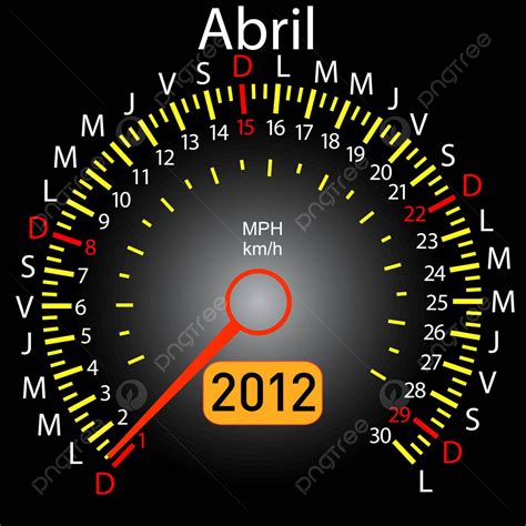 Calendario Del A O En Espa Ol Con Veloc Metro De Autom Vil Abril