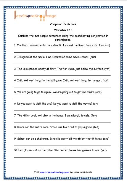 Grade 4 English Resources Printable Worksheets Topic Simple Compound And Complex Sentences