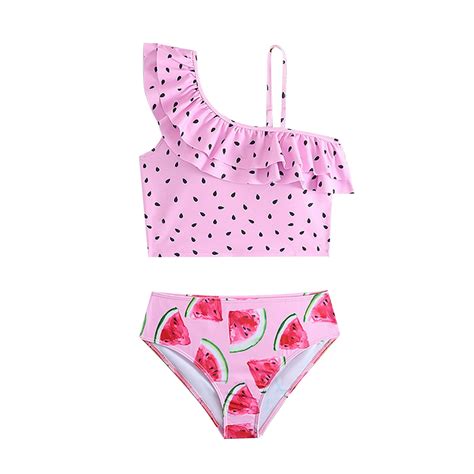Tiijoy Big Girl S Bikini Swimsuit Watermelon Print Ruffle Bathing Suit 2 Piece Sizes 8 9