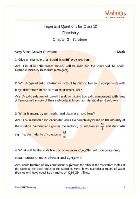 CBSE Class 12 Chemistry Chapter 2 Solutions Important Questions